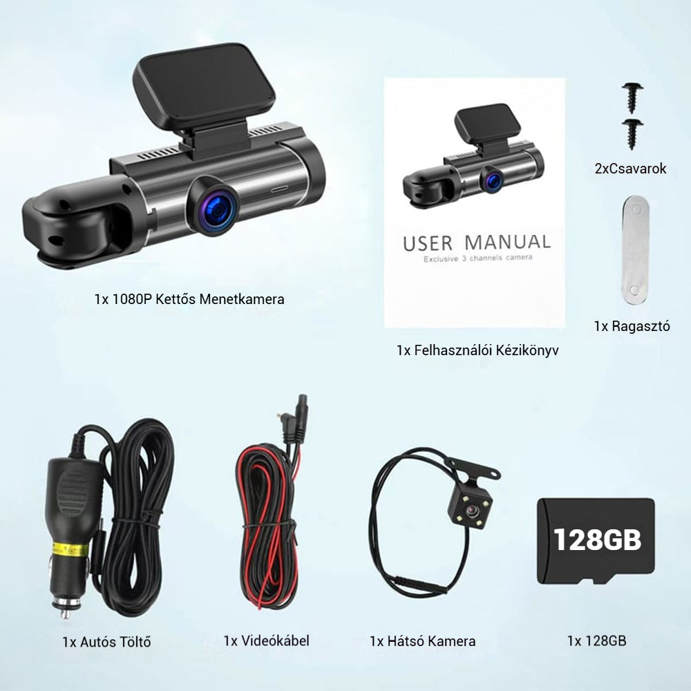 Tri-view autós kamera (elöl és hátul + belső tér)