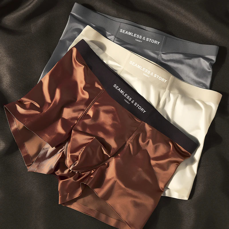 (3 db.) Elegáns Ice Silk Férfi Alsónemű a Mulberry Silk antimikrobiális férfi boxeralsóitól