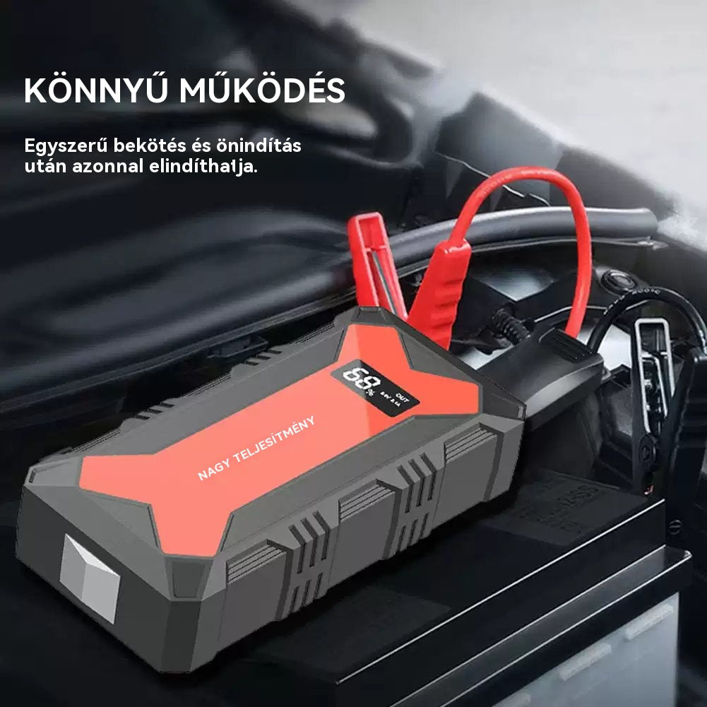 🔋 Autóakkumulátoros indítómotor – Hordozható Power Bank USB gyorstöltővel és LED-es zseblámpával