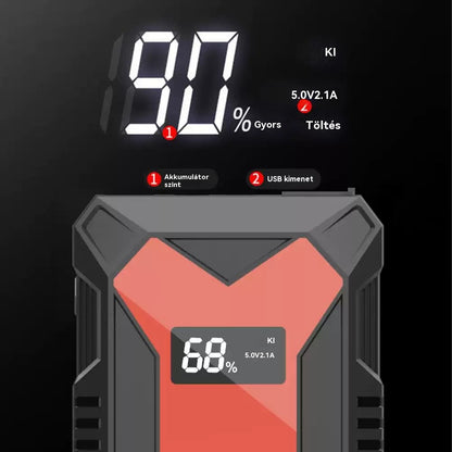 🔋 Autóakkumulátoros indítómotor – Hordozható Power Bank USB gyorstöltővel és LED-es zseblámpával