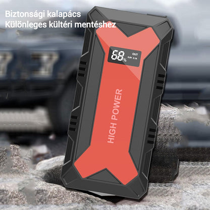 🔋 Autóakkumulátoros indítómotor – Hordozható Power Bank USB gyorstöltővel és LED-es zseblámpával