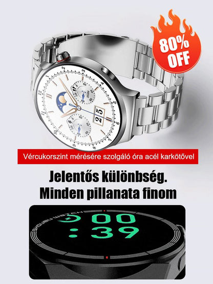 【Forró eladó】Vércukorszint mérésére szolgáló óra acélszíjjal