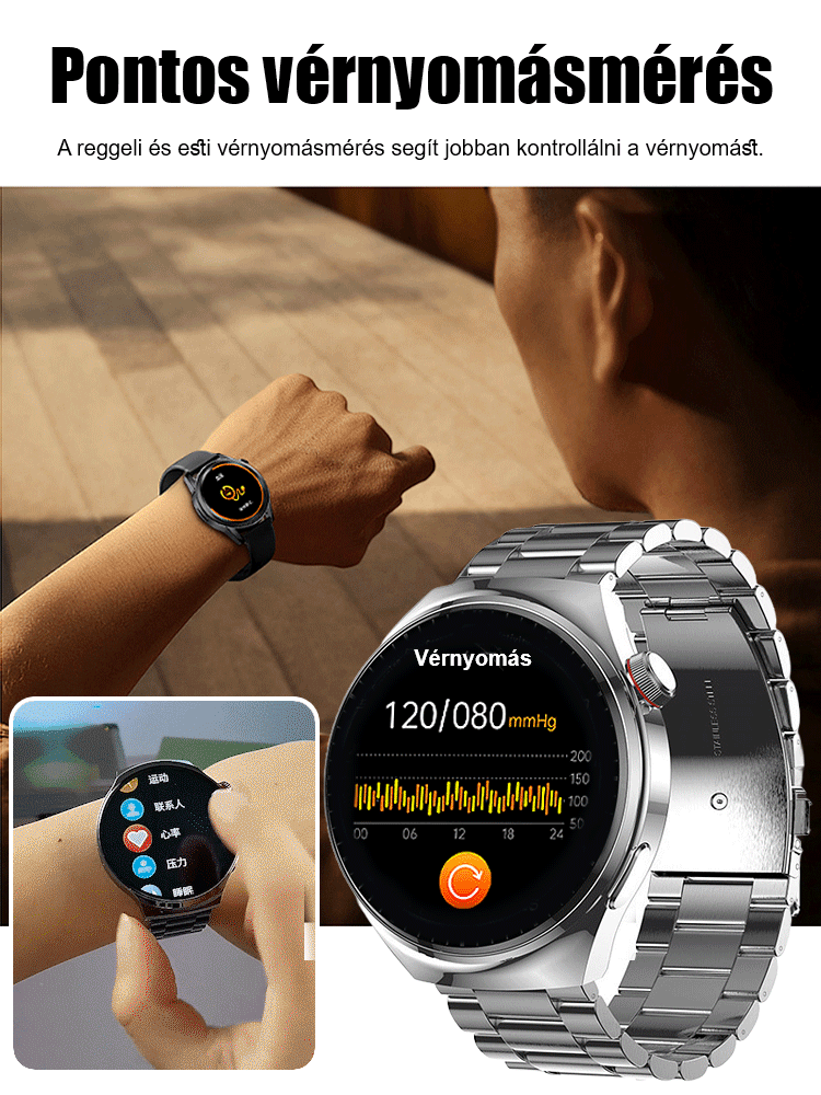 【Forró eladó】Vércukorszint mérésére szolgáló óra acélszíjjal