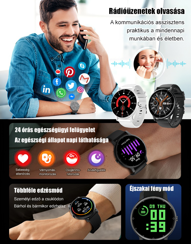 Új ultravékony Bluetooth hangos vércukormérő óra